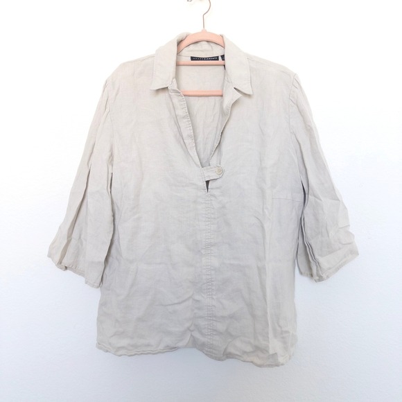 Grace Elements Womens Linen Top Size 16W Beige Minimalist‎ Lagenlook Coastal - Picture 2 of 5